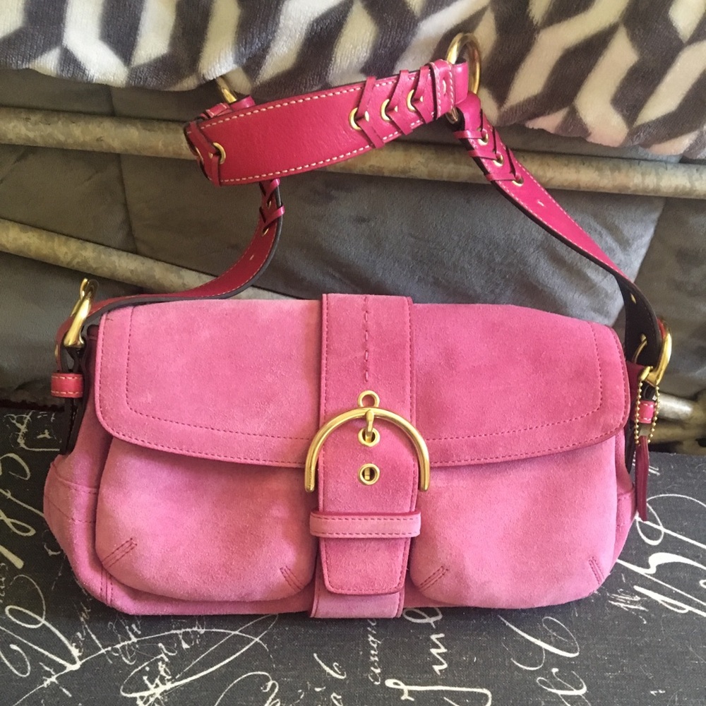 NEW Pink Coach Suede Handbag
